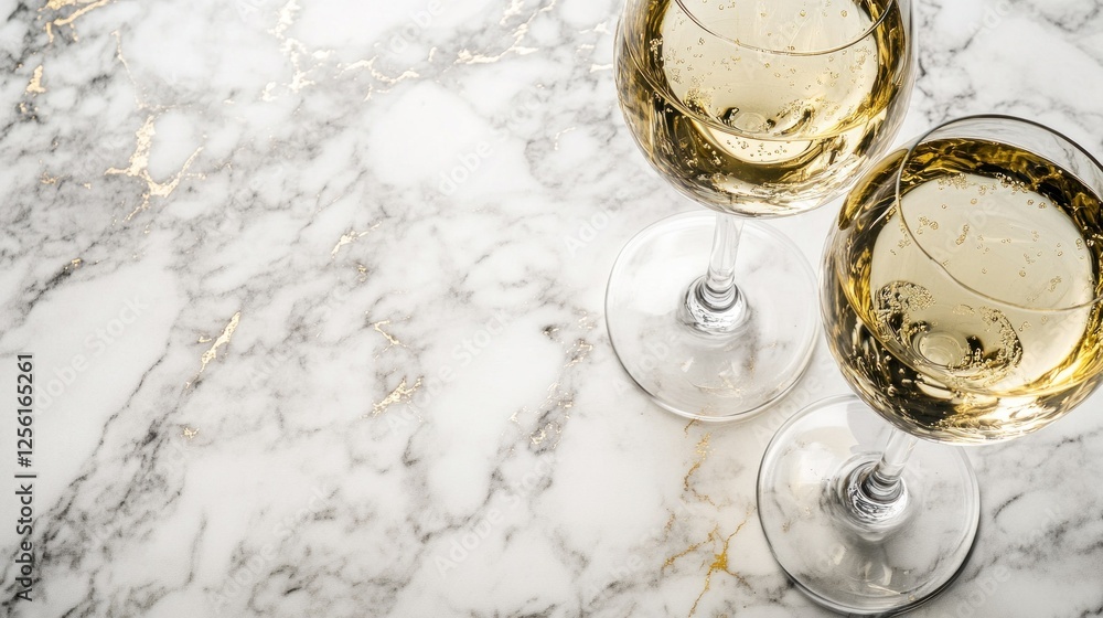 Two Glasses of Sparkling White Wine on Marble Two Glasses of Sparkling White Wine on Marble