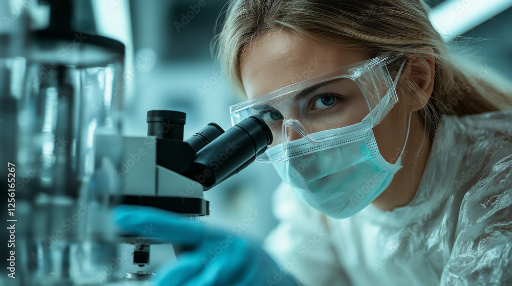 Scientist conducting intricate research on a groundbreaking project in a high-tech laboratory Scientist conducting intricate research on a groundbreaking project in a high-tech laboratory