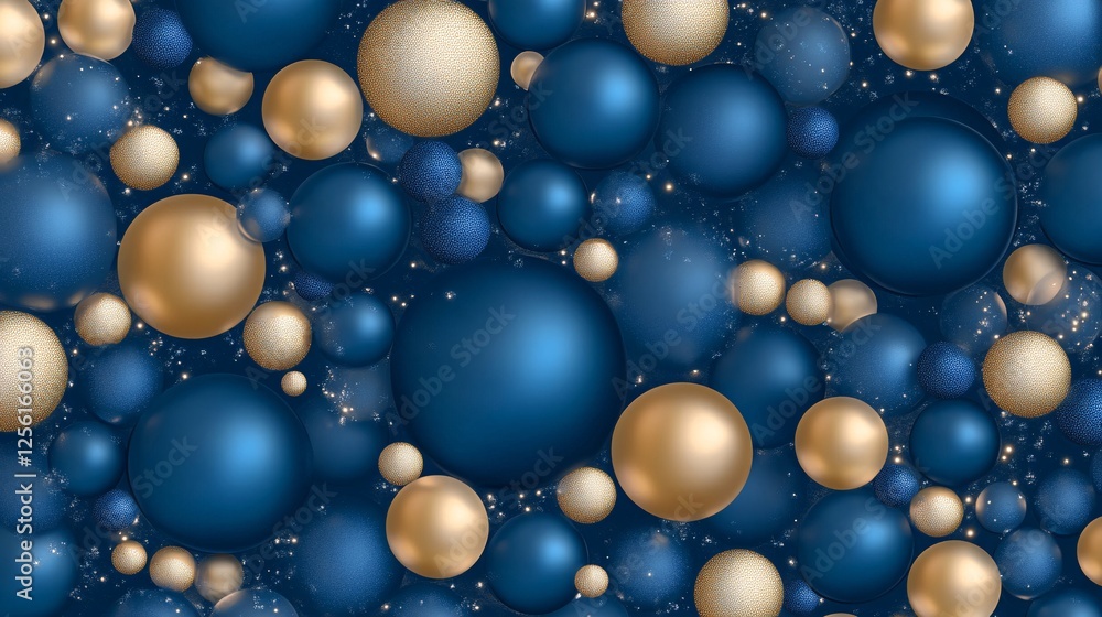 An abstract arrangement of blue and gold spheres in various sizes, creating a visually captivating background. An abstract arrangement of blue and gold spheres in various sizes, creating a visually captivating background.