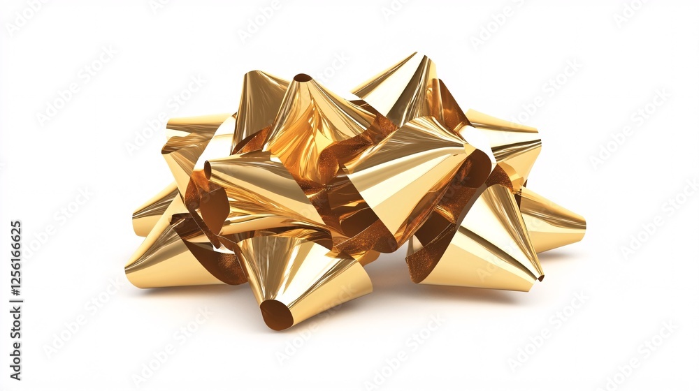 A shiny, gold gift bow arranged in a chaotic pile, perfect for festive occasions and celebrations. A shiny, gold gift bow arranged in a chaotic pile, perfect for festive occasions and celebrations.