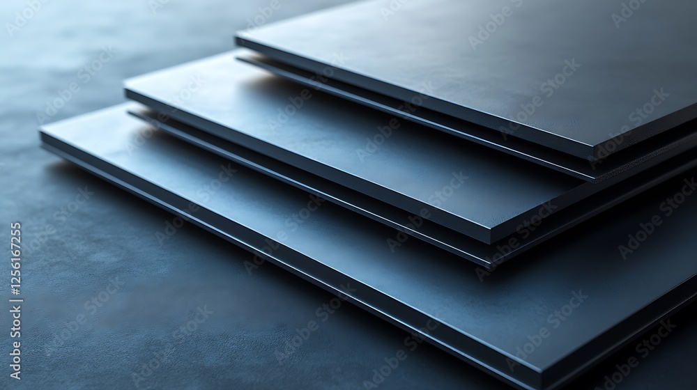 Stacked metal sheets, industrial setting Stacked metal sheets, industrial setting