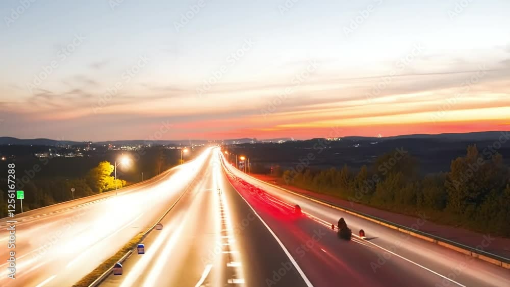 Timelapse of vehicles traveling on an urban highway at sunrise Timelapse of vehicles traveling on an urban highway at sunrise