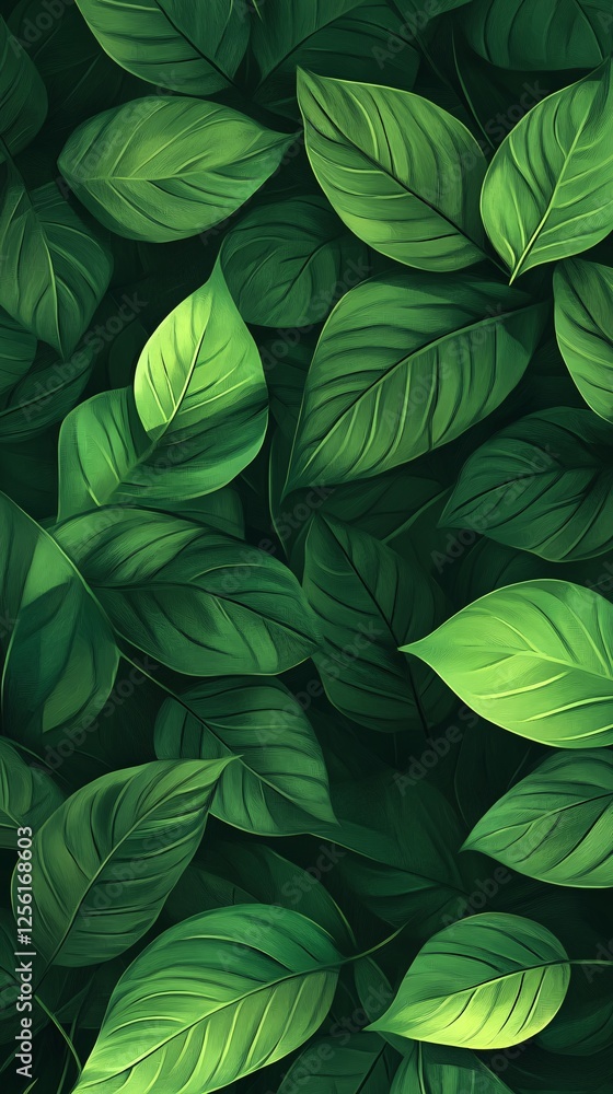 A vibrant array of lush green leaves showcasing various shapes and textures. A vibrant array of lush green leaves showcasing various shapes and textures.