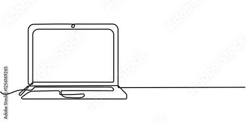 Continuous Line Drawing of Laptop Icon. Hand Drawn Symbol Vector Illustration, Laptop Single Line Icon, One line drawing of laptop gadget, continuous single line drawing of laptop computer, line art. 