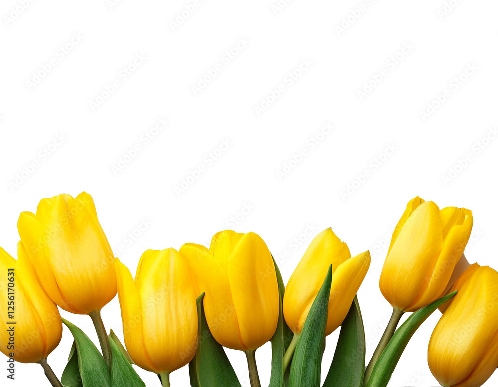 Obraz premium yellow tulips at the bottom of the picture isolated on white background