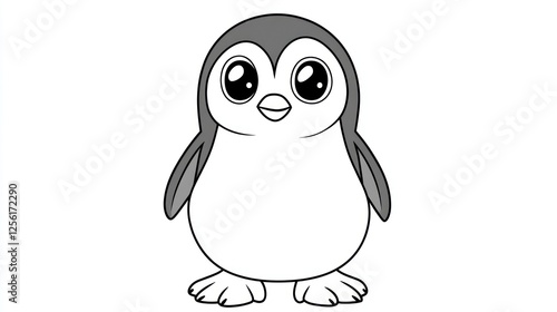 Cute cartoon penguin, black and white, simple drawing photo