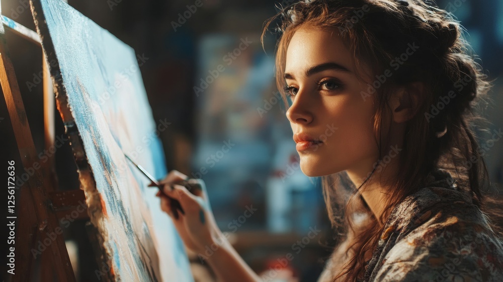 Fototapeta premium person painting on canvas
