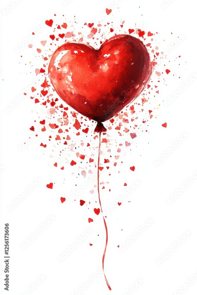 watercolor red heart balloon and red confetti watercolor red heart balloon and red confetti
