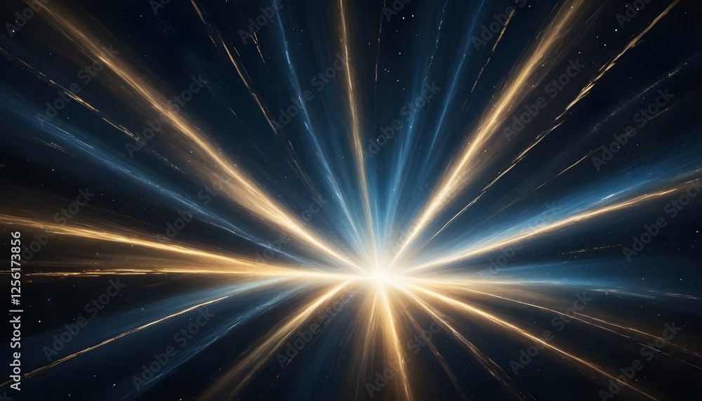 Fototapeta premium Un estallido de luz que irradia desde un punto central, creando rayas de tonos dorados y azules que se extienden hacia afuera