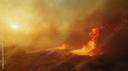 Apocalyptic Sunset: Wildfire Inferno Engulfs the Landscape