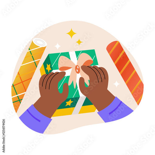 Gift wrapping illustration in flat style 