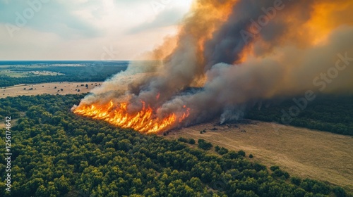 Aerial View of a Devastating Wildfire Consuming a Forest