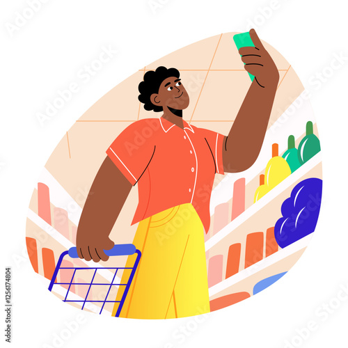Customer taking selfie, flat style illustration 