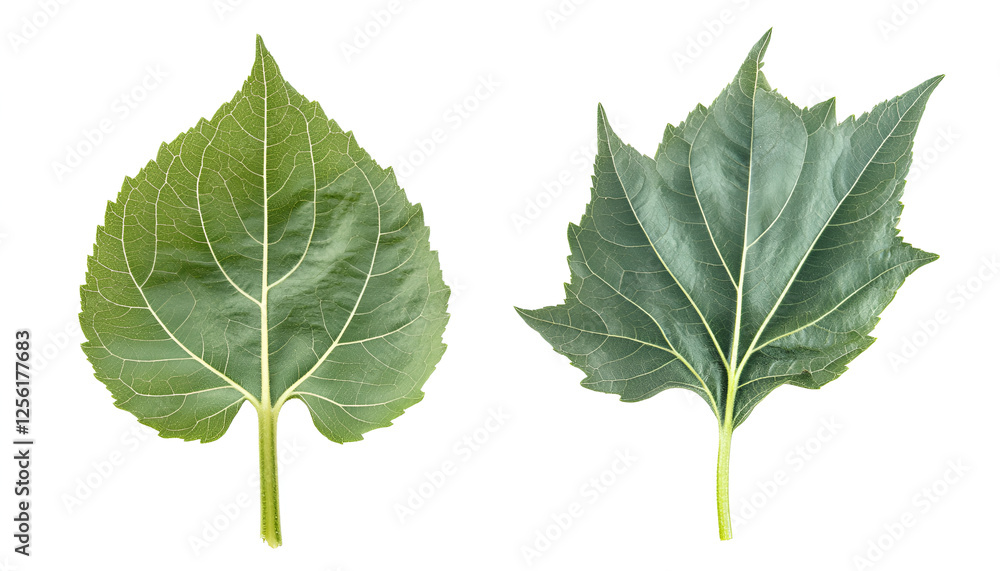 Green sunflower leaves isolated on white, set Green sunflower leaves isolated on white, set