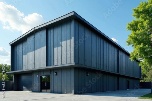 Wallpaper Mural Modern Architectural Design of a Dark Gray Exterior Building with a Large Door and Windows Torontodigital.ca