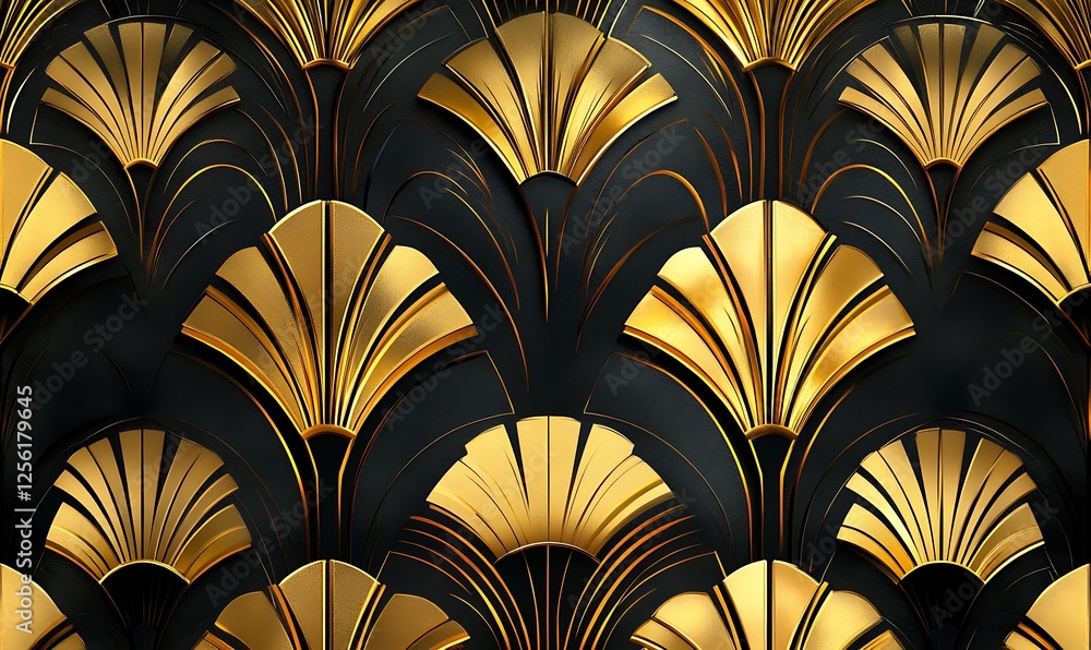 Art Deco gold and black geometric pattern. Art Deco gold and black geometric pattern.