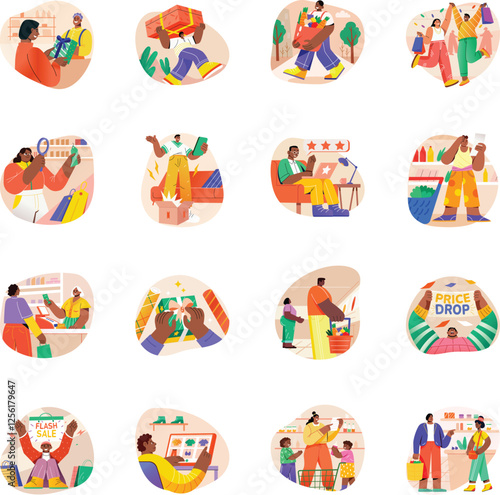 Bundle of Flat Style Shopping Discount Illustrations 