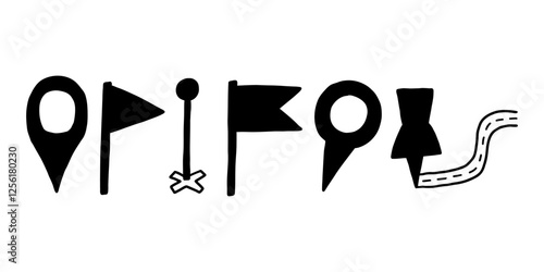 Location Pin Set Black Silhouette Symbol