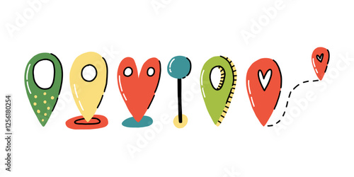 Location Pin Set Color Abstract Flat