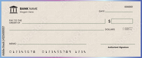 Blank check, bank cheque design, gradient blank check template vector format