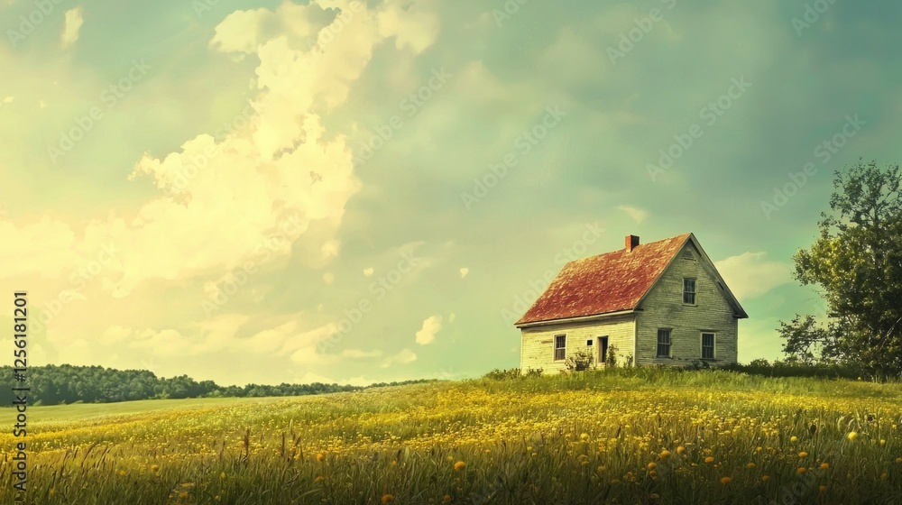 Serene Landscape with Abandoned House Surrounded by Nature Serene Landscape with Abandoned House Surrounded by Nature