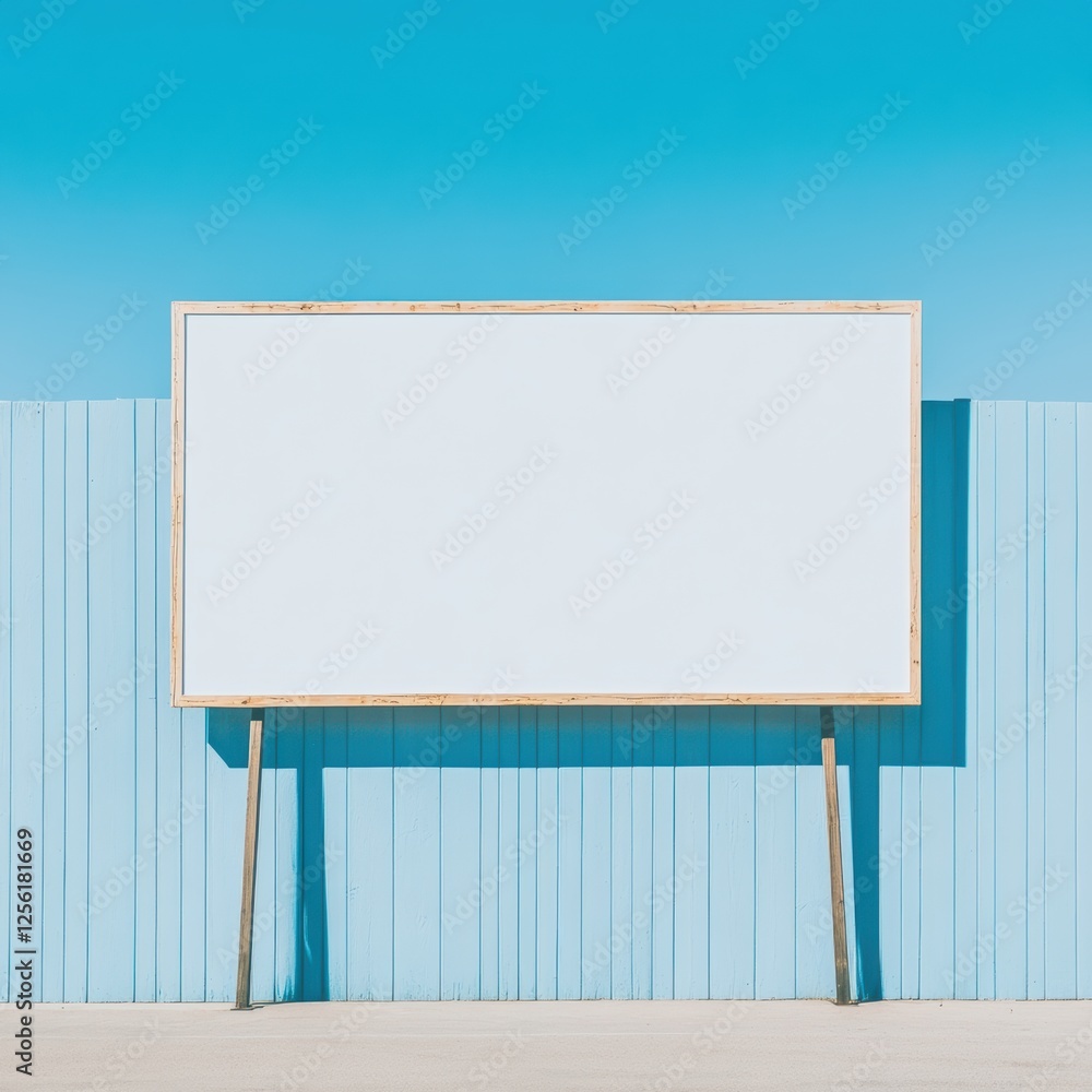 Fototapeta premium Empty Billboard Against Blue Sky and Colorful Wall Background