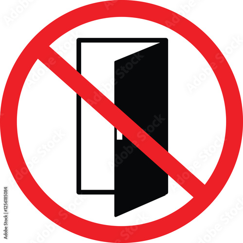 Close the door sign. Keep this door closed icon.   isolated on white. design in trendy style. Warning forbidden red symbol for public places. flat design. Vector illustration
