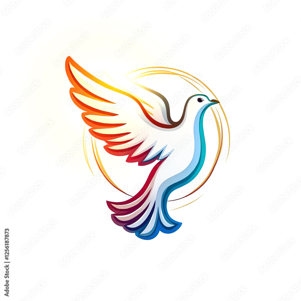 Obraz premium Stylized dove flying upwards, symbolizing the Holy Spirit