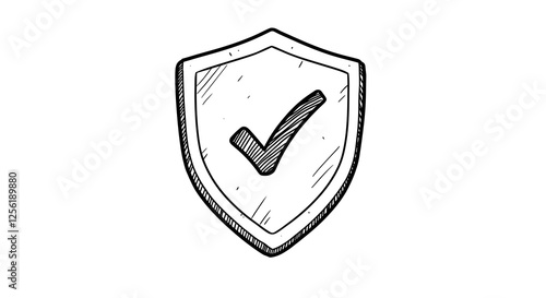 Hand Drawn Shield with Check Mark for Security Concept Design. Generative AI photo