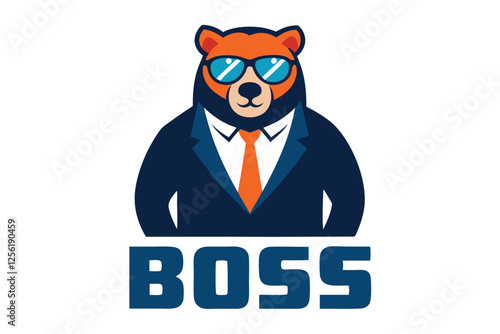 ear Boss slogan with a confident grizzly in a business suit and sunglasses vector illustration