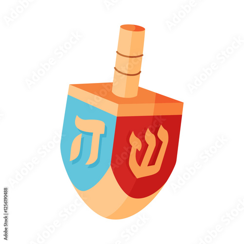 Hanukkah dreidel Hand drawn trendy flat style isolated icon. Traditional Jewish holiday wooden toy with symbolic letters on four sides, spinning game. Vector illustration