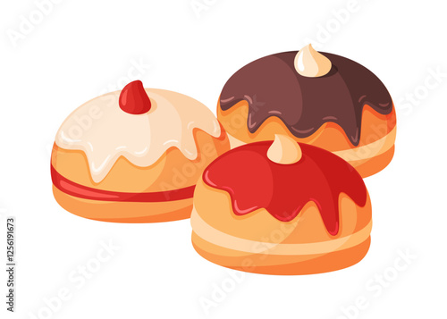 Sufganiya donuts. Hand drawn trendy flat style isolated icon. Jewish traditional dessert Hanukkah. Israel during the holidays. Vector illustration