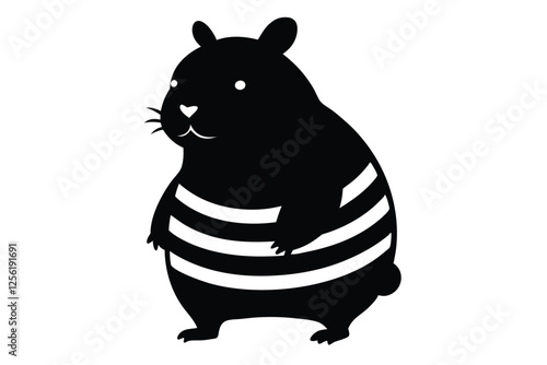 Silhouette vector illustration of a chubby hamster in a striped sweater on a white background.