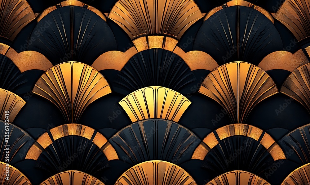 Elegant black and gold art deco fan pattern background. Elegant black and gold art deco fan pattern background.