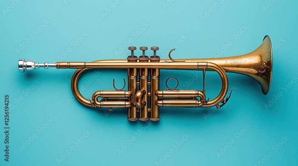 Obraz premium Brass Trumpet on Aqua Background