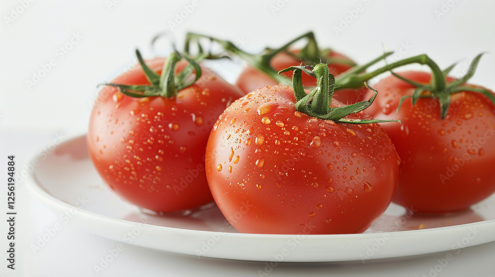 Tomatoes on a plate on an isolated white background, object focused, png, stock image, hd quality, natural look Tomatoes on a plate on an isolated white background, object focused, png, stock image, hd quality, natural look