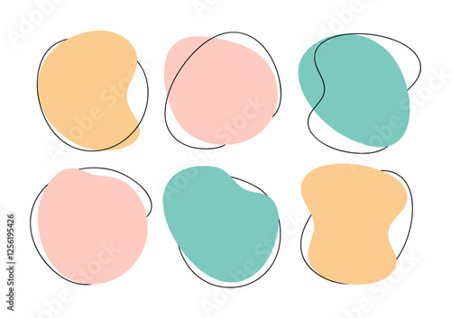 Color liquid blob shapes, pastel irregular organic random forms, fluid silhouette, simple vector smooth ink stain. Highlight for social media stories