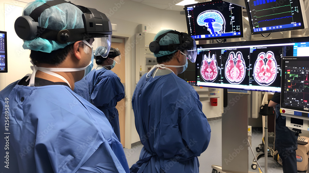A hospital of the future where surgeons perform brain surgery using augmented reality to visualize and interact with critical patient data.
A hospital of the future where surgeons perform brain surgery using augmented reality to visualize and interact with critical patient data.
