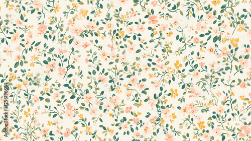 Delicate Floral Pattern with Soft Yellow and Green Leaves - Ideal for Wallpaper and Home Styling