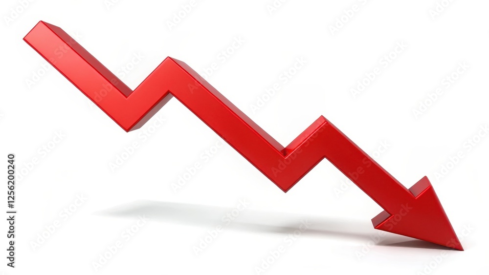 Red Downward Trending Arrow on White Background Red Downward Trending Arrow on White Background