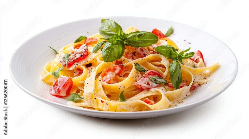 Creamy Fettuccine Pasta with Fresh Basil and Cherry Tomatoes Creamy Fettuccine Pasta with Fresh Basil and Cherry Tomatoes