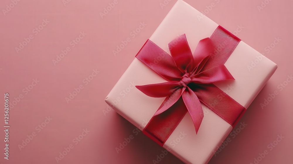 Pink gift box with a red ribbon bow Pink gift box with a red ribbon bow