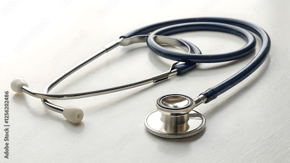 Stethoscope resting on a stack of prescription pads on a clean modern desk, with soft light creating a clinical yet tidy atmosphere in a healthcare setting. Stethoscope resting on a stack of prescription pads on a clean modern desk, with soft light creating a clinical yet tidy atmosphere in a healthcare setting.