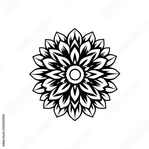 A simple, stylized, monochromatic mandala, featuring a detailed design.