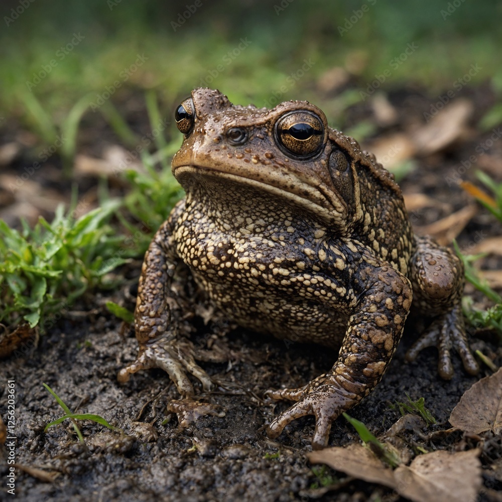 Frog CloseUp Focus on a toad camouflaged in the undergrowth. Close-Up of a Leopard Frog in Nature A curious toad hopping through a garden. Frog CloseUp Focus on a toad camouflaged in the undergrowth. Close-Up of a Leopard Frog in Nature A curious toad hopping through a garden.