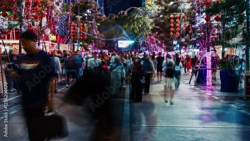 Wallpaper Mural bustling night market filled with pedestrians walking amongst colorful lanterns and festive lights. Lively atmosphere, with decorations enhancing the street view Torontodigital.ca
