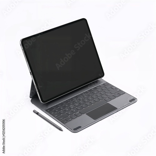 Wallpaper Mural illustration of a mockup of a modern tablet with a black screen, with a detachable keyboard and a stylus, on a white background Torontodigital.ca