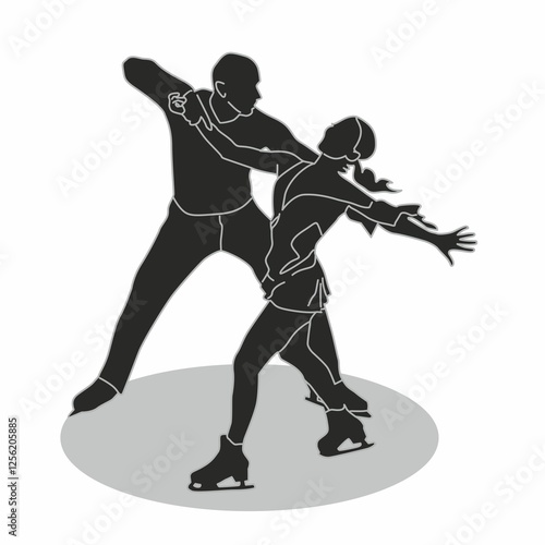 figure skating couple outline art, figure skating dance silhouette, sport concept vector