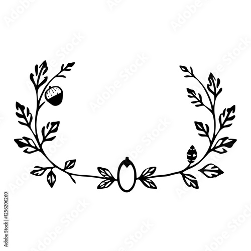 Wallpaper Mural Black ink floral wreath with acorn and simple oval illustration. Torontodigital.ca