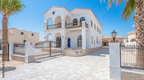 White Mediterranean Villa With Arched Entrance photo